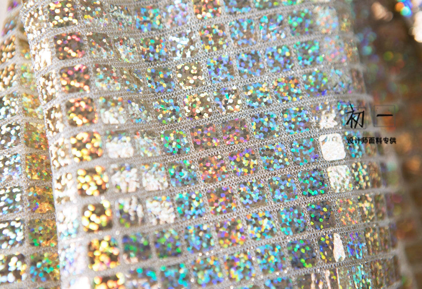 Gold Geometric Sequined Mesh Fabric, Wedding Designer Fabric, 37.5" Wide