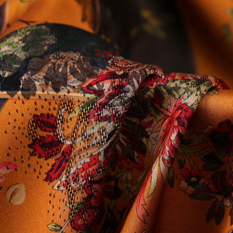 Floral Damask Satin Fabric: 59" Wide Digital Print