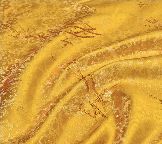Tissu brocart à fleurs de prunier : matériau de couture en rayonne multicolore pour cheongsam et qipao.