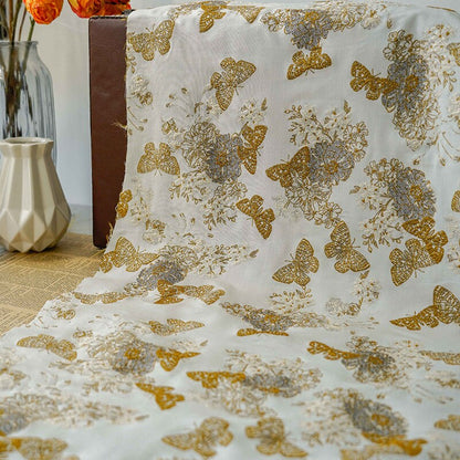 Gold Butterfly Jacquard Fabric: 48"W Designer Upholstery