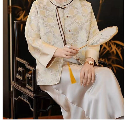 Beige Chinese Brocade Fabric: Rayon Blend, 59" Wide