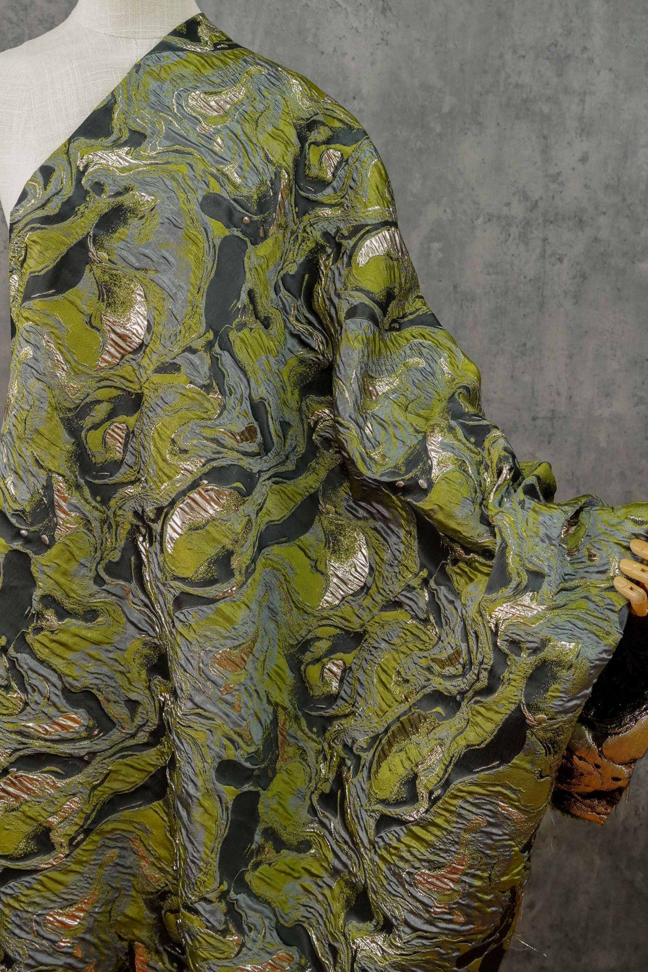 Gold Thread Jacquard Fabric: Green 3D Designer Upholstery, Costume & Sewing - 54"W