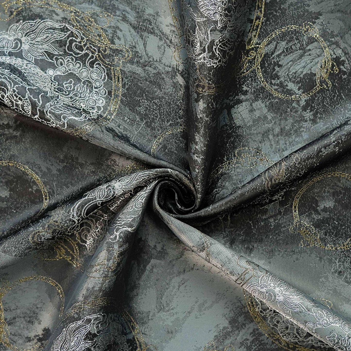 Tissu brocart Nishijin Ori : motif pavillon japonais, 152 cm de large, mélange de rayonne