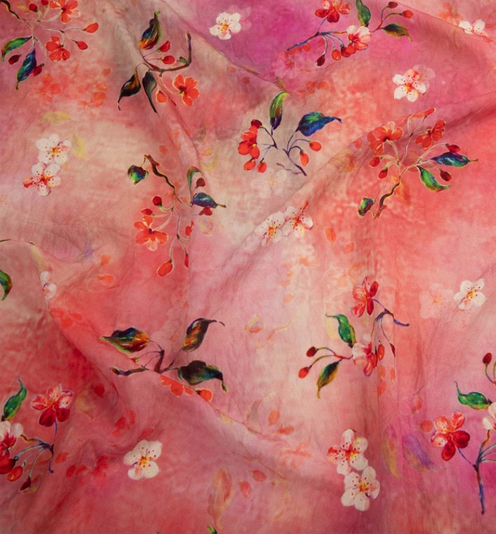 Floral Printed Linen Tencel Fabric: Lightweight Sewing Material, 57"W