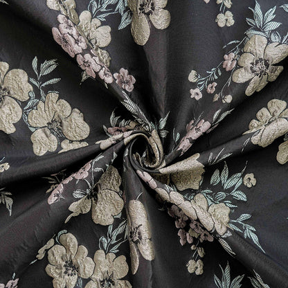 Floral Jacquard Fabric: 3D Effect Yellow Pink Flowers, 55" Wide - By The Meter