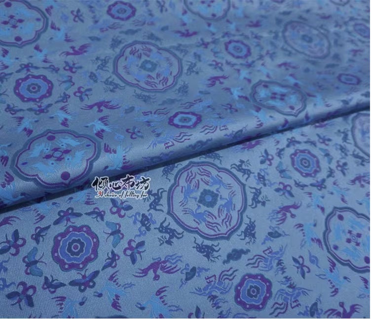 Zen Flower Brocade Fabric: Blue Purple Song Brocade, 58" Wide