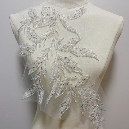 Embroidered Lace Trim: Light Ivory Bridal Veil Fabric with Sequins