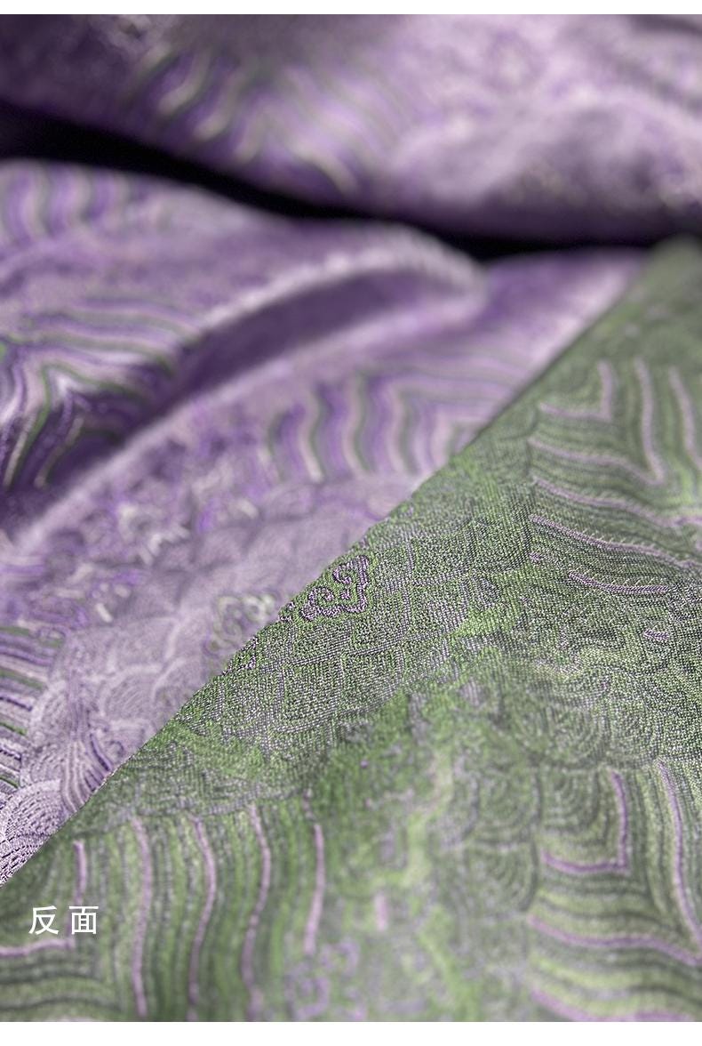 Lilac Ocean Waves Brocade Fabric: Silk Rayon Jacquard, 29.5" Wide
