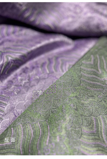 Lilac Ocean Waves Brocade Fabric: Silk Rayon Jacquard, 29.5" Wide