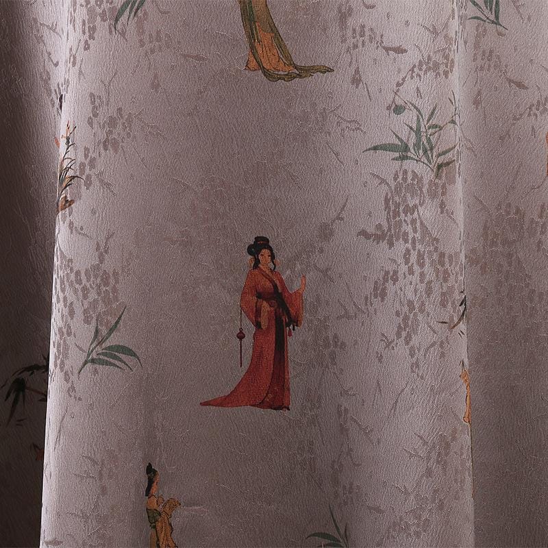 Damask Silk Fabric: Ancient Lady Pattern, Upholstery Sewing Material (59"W)