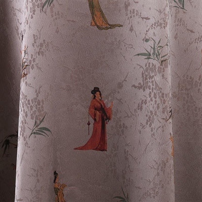 Damask Silk Fabric: Ancient Lady Pattern, Upholstery Sewing Material (59"W)