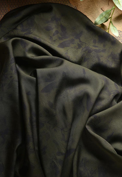 Tissu satin de coton vert fumé : largeur 140 cm, pour rideaux et costumes
