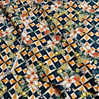 Floral Cotton Fabric: 60s Style Print, 59" Wide, Sewing & Upholstery