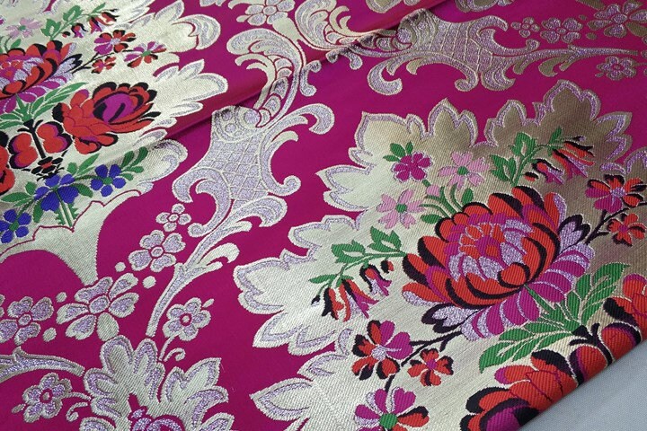 Tissu brocart de soie : motif floral pivoine dahlia, 74 cm de large, tissu de mariage