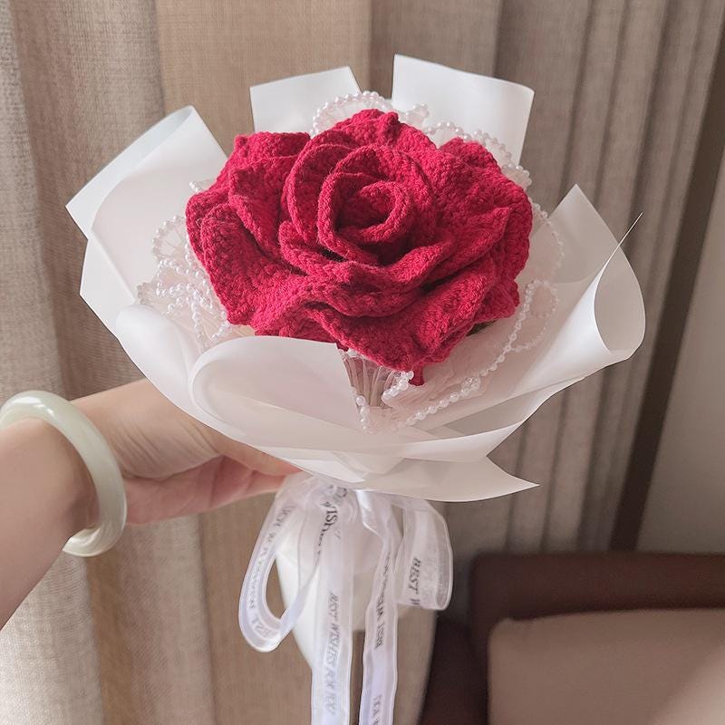 Kit de bouquet de roses au crochet à faire soi-même : kit de matériel pour la confection de fleurs tissées à la main