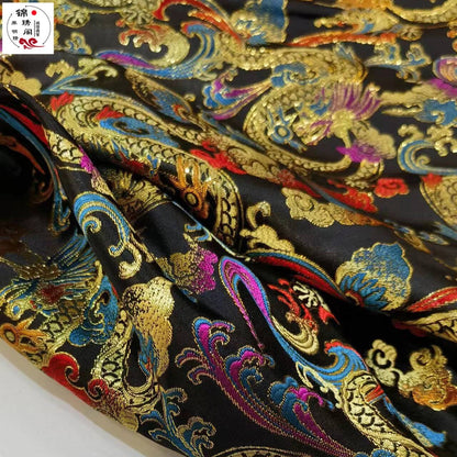 Phoenix Brocade Fabric: Gold Embroidery, Chinese Cheongsam Sewing Material (29.5"W)