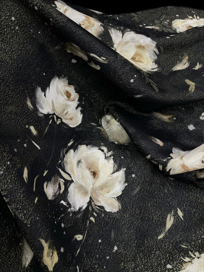 Floral Brocade Fabric: Gold Printed Viscose Jacquard for Cheongsam, Hanfu - 55"W
