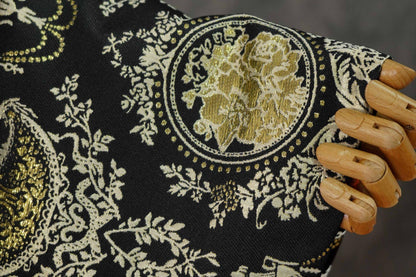Black Gold Floral Jacquard Fabric: European Court Style Upholstery, Dresses, Decor (57" Wide, Meter)