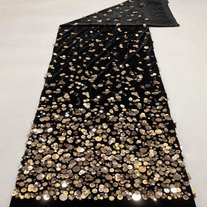 Tissu velours à sequins et perles : broderie dégradée, 124 cm de large