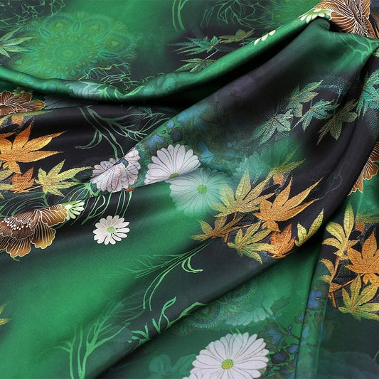 Floral Print Tea Silk Satin Fabric - 59"W Sewing & Upholstery
