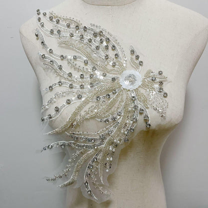 Embroidered Lace Trim: Light Ivory Bridal Wedding Veil with Sequins (By Pair)