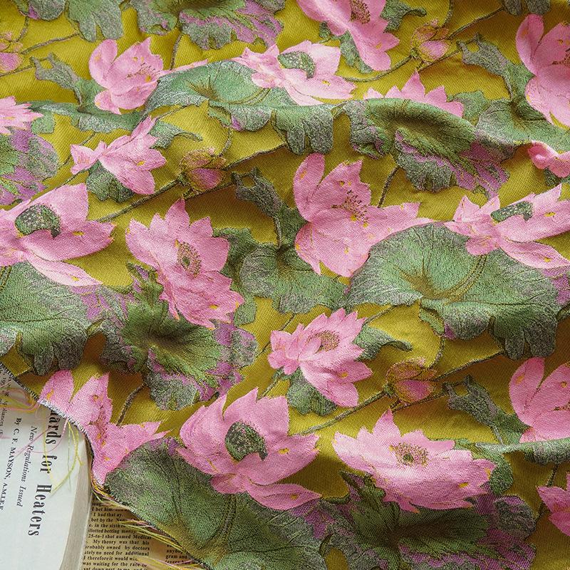 Gold Thread Lotus Jacquard Fabric: 60" Wide Upholstery & Costume