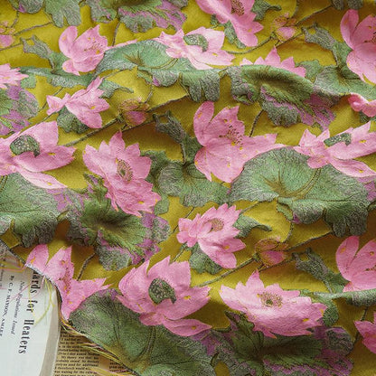 Gold Thread Lotus Jacquard Fabric: 60" Wide Upholstery & Costume
