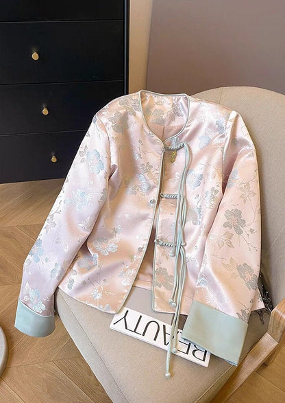 Plum Blossom Brocade Fabric: Light Pink Floral Sewing Material