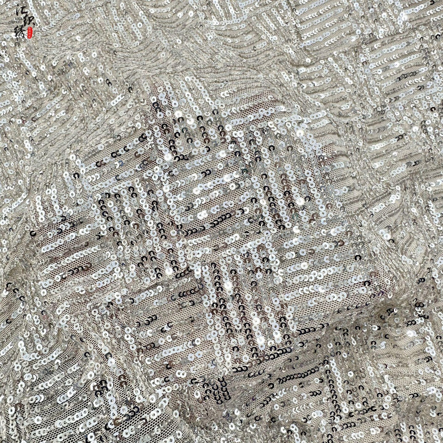 Sequin Lace Fabric: 3D Pleated Embroidery, 49" Wide, For Wedding & Prom