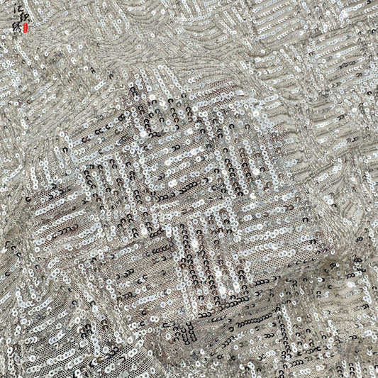 Sequin Lace Fabric: 3D Pleated Embroidery, 49" Wide, For Wedding & Prom