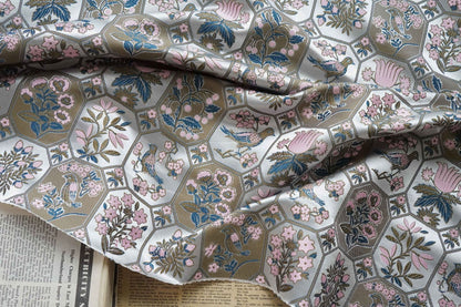 Floral Bird Satin Fabric: 59" Wide Rayon Drapery Material