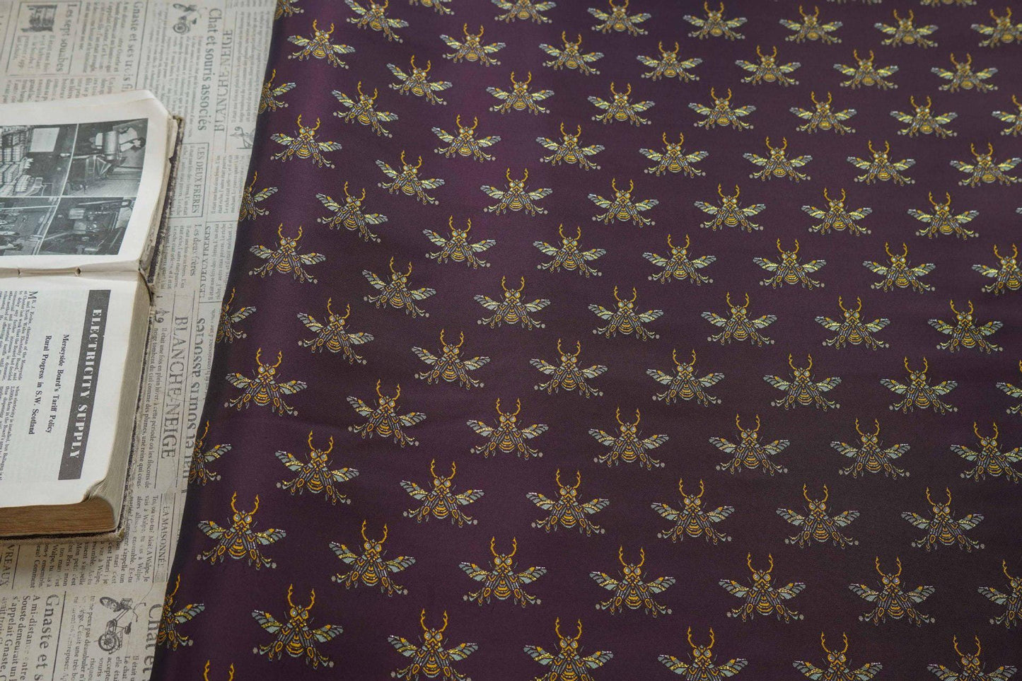 Plum Red Bee Jacquard Brocade Fabric ��� Asian Sty" Wide
