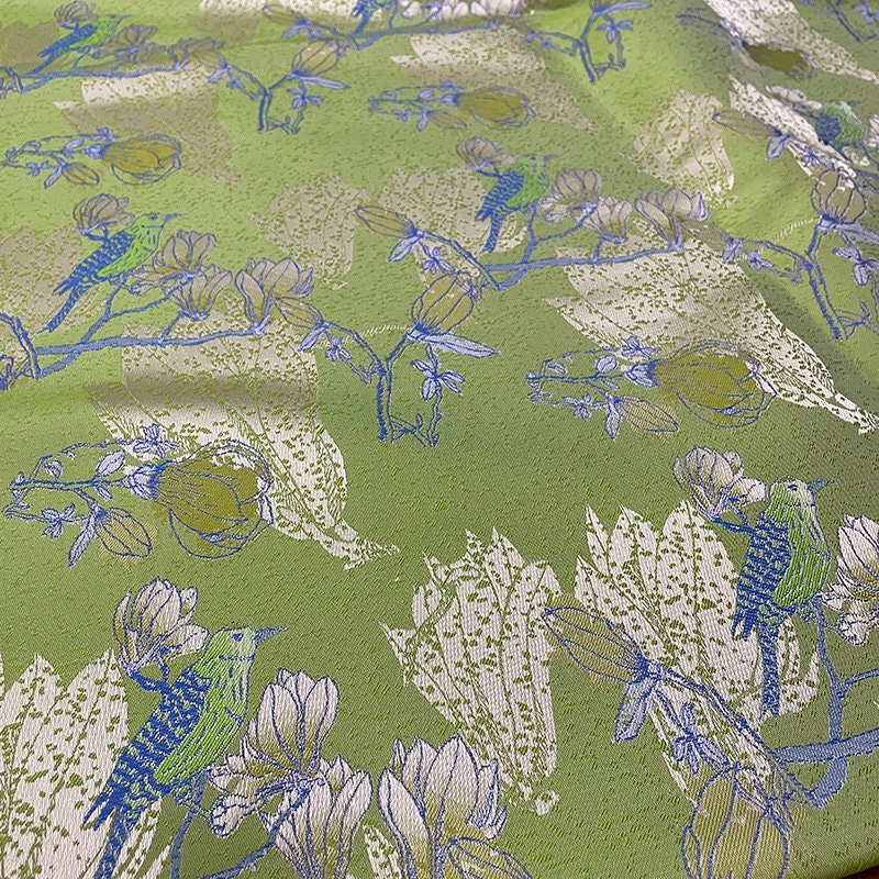 Bird & Flower Jacquard Damask Fabric: 3D Texture Upholstery, Costume, Decor - 56"W