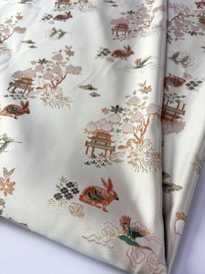 Rabbit Jacquard Satin Fabric: Moon Palace Brocade, 57"W