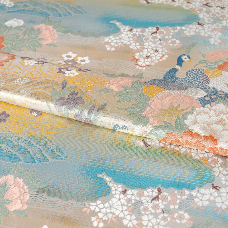 Peacock Nishijin Weave Fabric: Japanese Kimono Upholstery, 59"W
