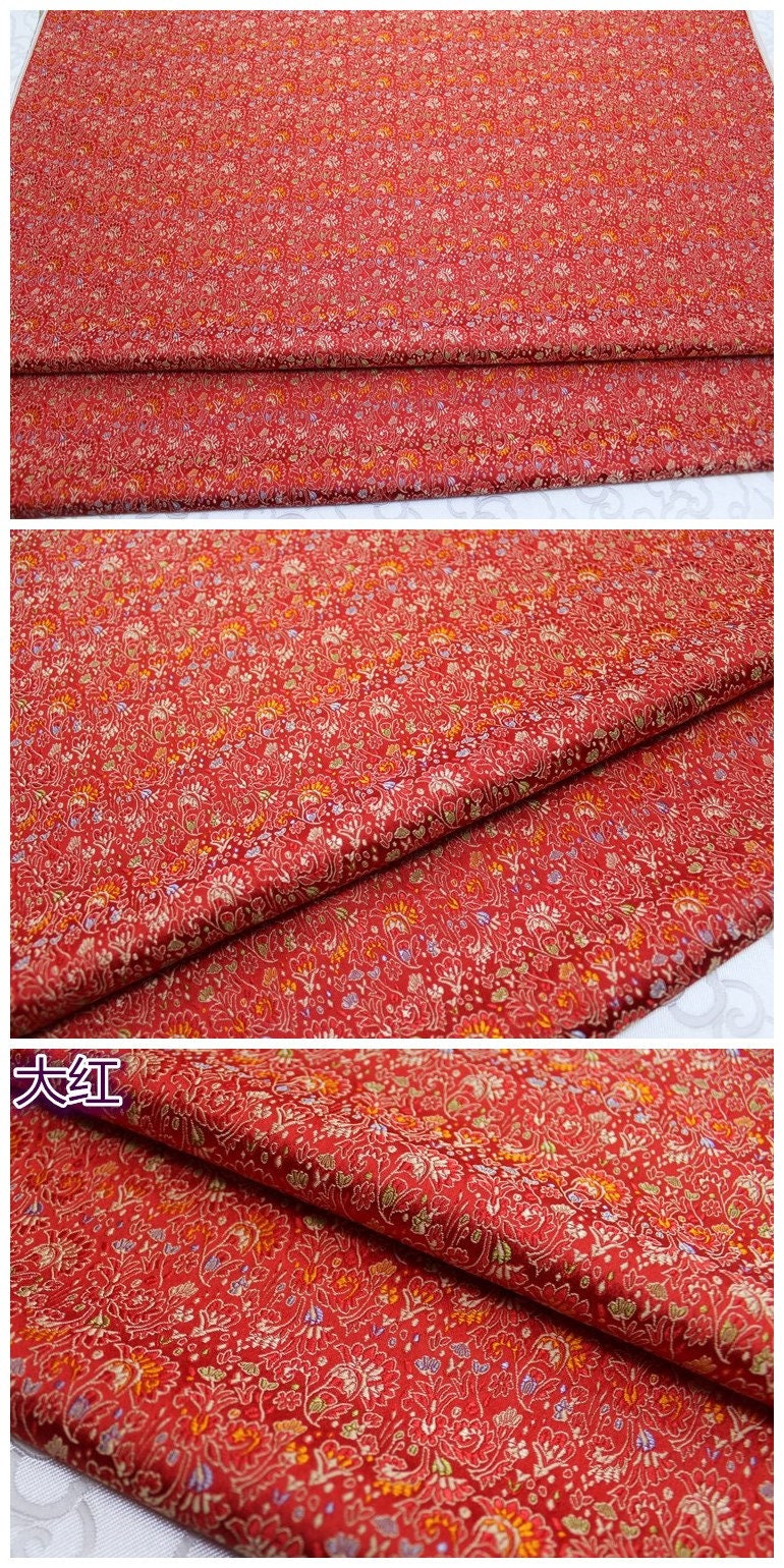 Floral Chinese Silk Brocade Fabric: Celosia Pattern, 29.5" Wide