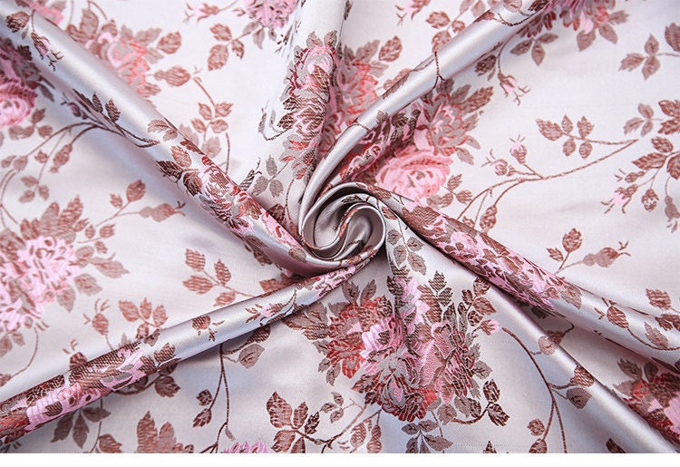 Silk Brocade Fabric: Rose Flower Jacquard, 45" Wide - By The Meter