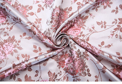 Silk Brocade Fabric: Rose Flower Jacquard, 45" Wide - By The Meter