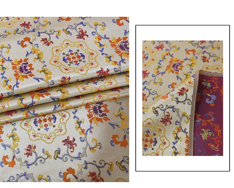 Floral Brocade Fabric: 59"W Chinese Silk Rayon Damask
