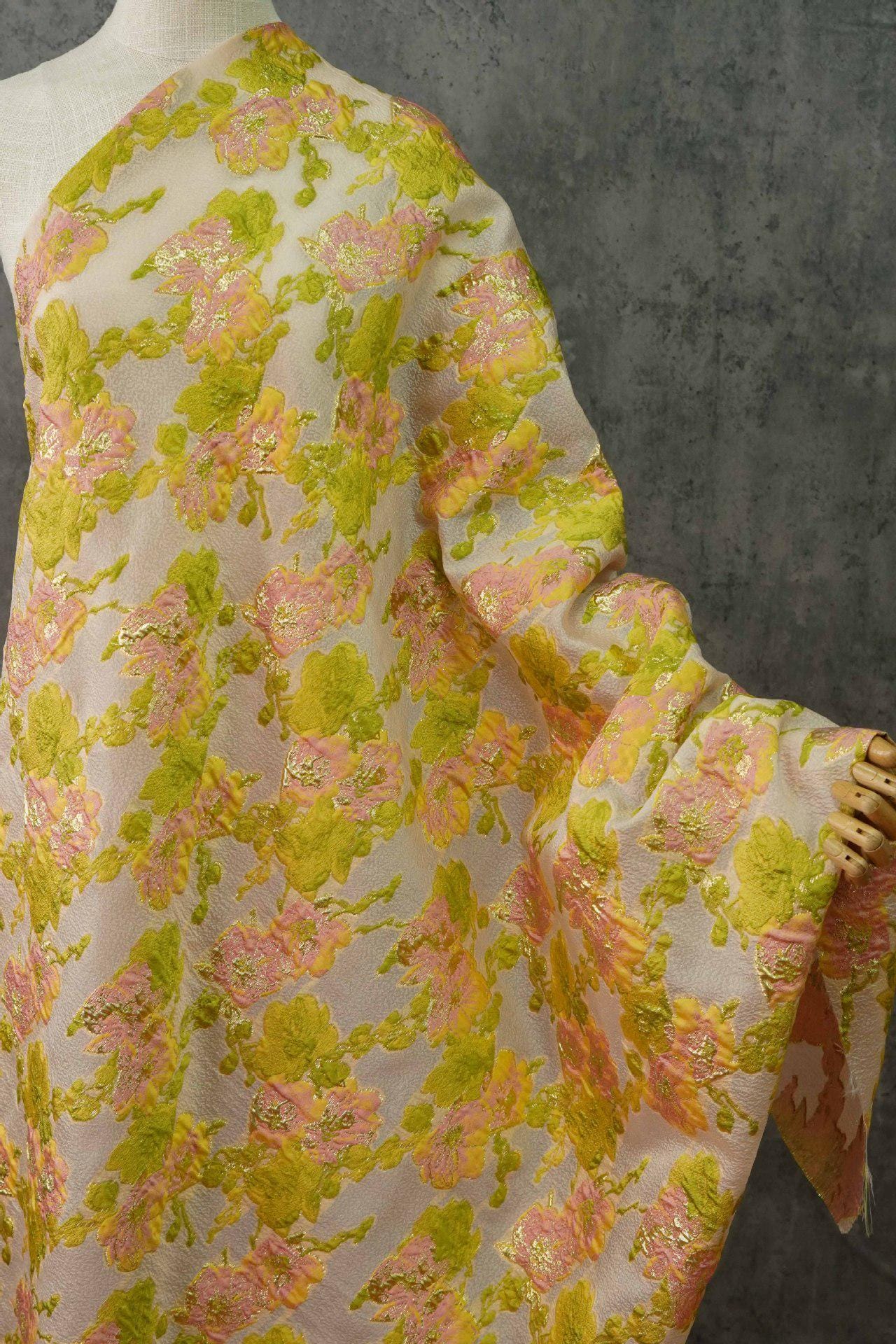 Gold Thread Jacquard Fabric: Embossed European Designer Material, 53" Wide