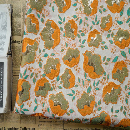 Orange 3D Flower Jacquard Fabric: Upholstery, Costume, Decor - 59"W