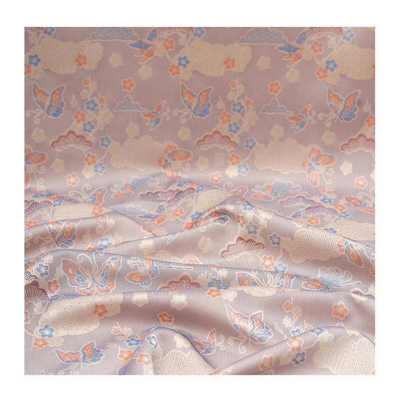 Nishijin Woven Silk Brocade: Gold Butterfly Floral Fabric, 59" Wide - Poppylollipop