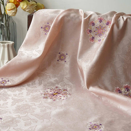 Embroidered Lotus Silk Brocade Fabric: Tibetan Robe, Cheongsam Sewing Material
