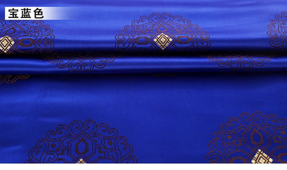 Tissu brocart bleu : jacquard de rayonne de style sino-mongol (largeur : 75 cm)