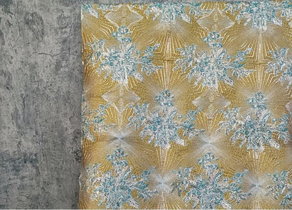 Metallic Brocade Fabric: 52"W Damask Jacquard with Gold Thread