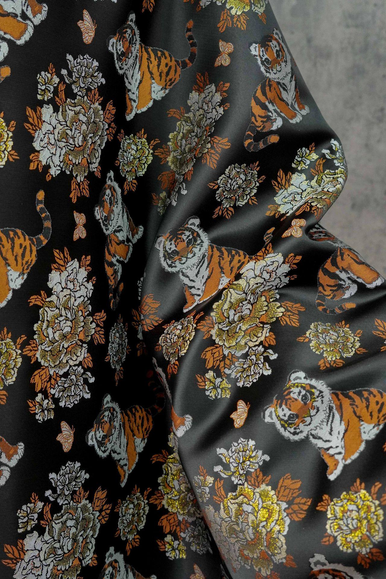 Tiger & Peony Brocade Fabric ��� Chinese Jacqua" Wide