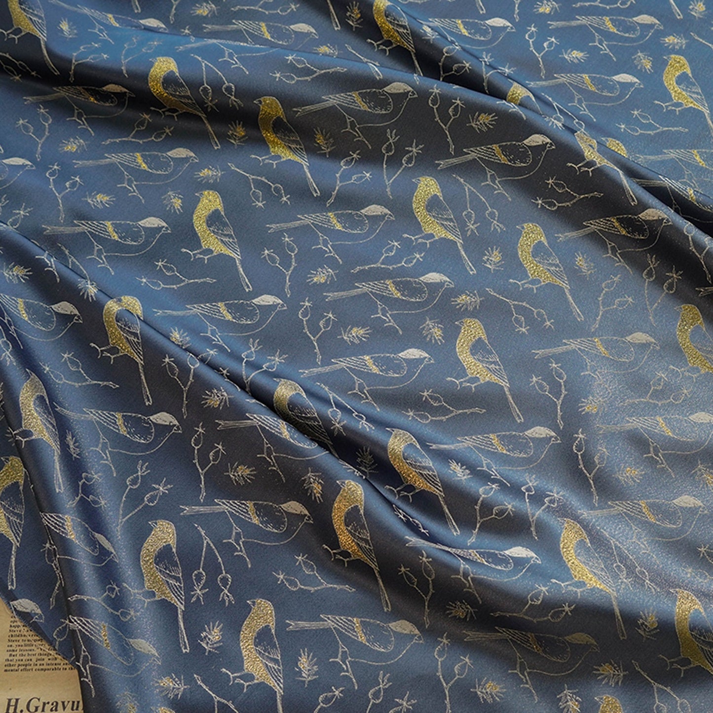 Birds Jacquard Satin Fabric: Brocade Sewing Material, 59"W