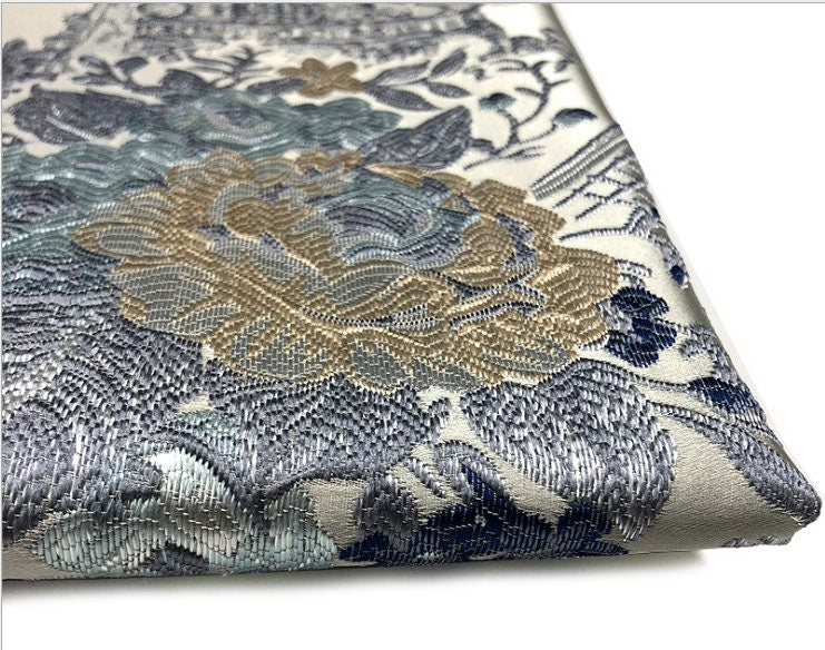 Metallic Damask Satin Fabric: 3D Texture Jacquard, 56"W Palace Style