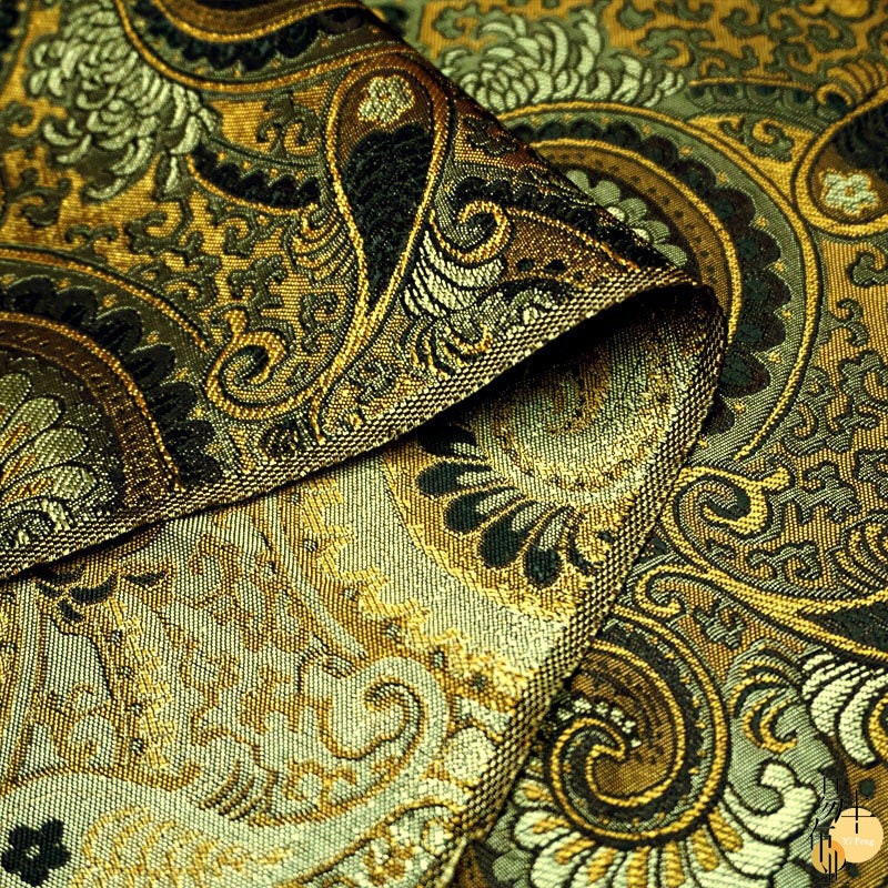 Damask Paisley Cheongsam Fabric: Golden Brown Upholstery Material