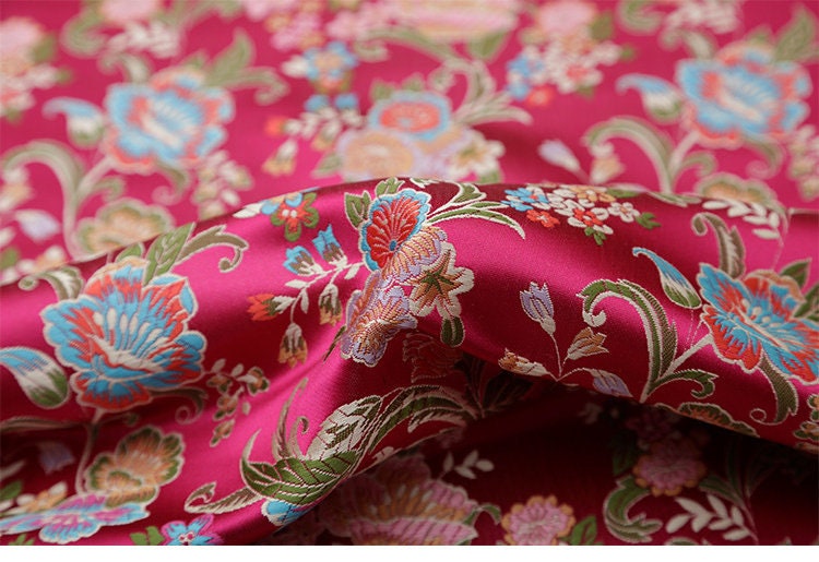 Floral Silk Brocade Fabric: 29.5" Wide, Sewing & Upholstery By The Meter